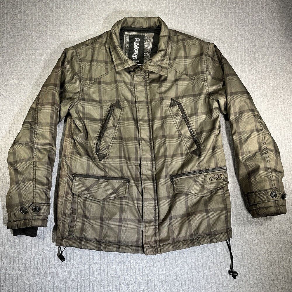 BILLABONG gold plaid polyester hoodless insulated water repellent jacket Men (S)
